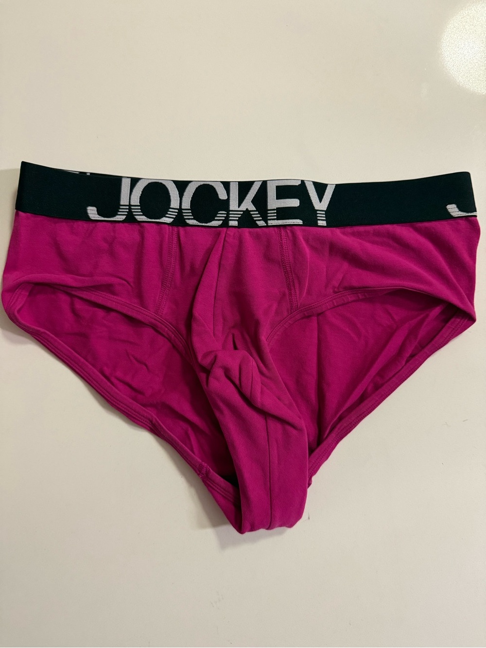 Jockey Men's Briefs in Bright Magenta with Black Logo Waistband
